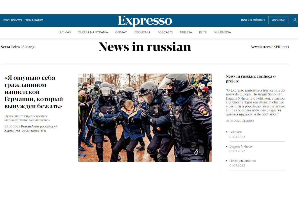 O Expresso passa a disponibilizar notícias em russo 