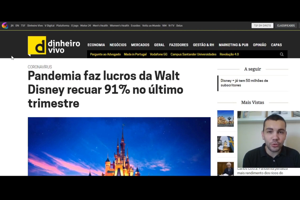 Pandemia faz lucros da Walt Disney recuar 91% no último trimestre
