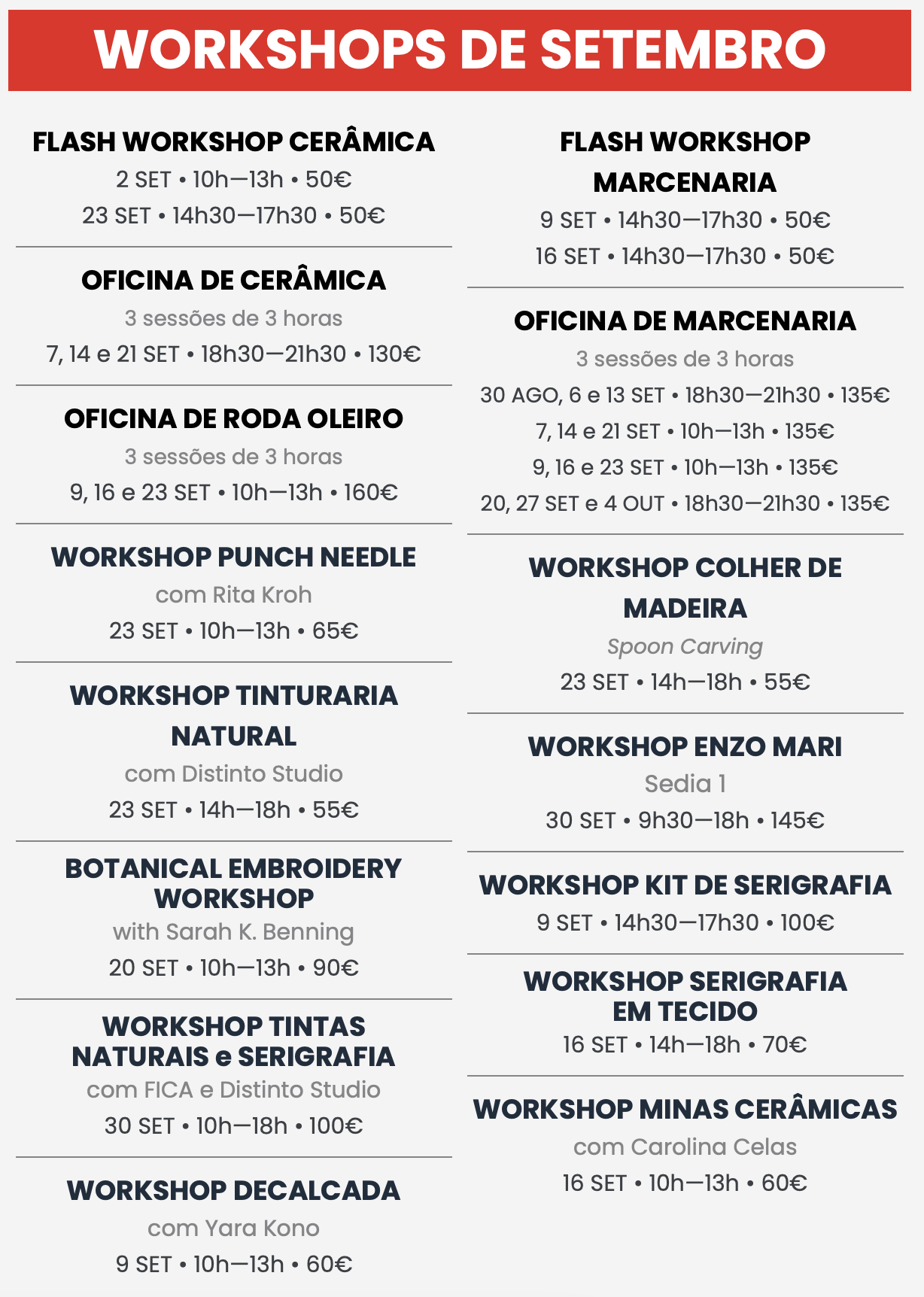 Workshops na FICA - setembro