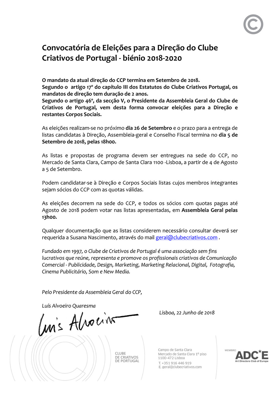 2018 - Convocatória Sócios CCP_ Eleições biénio 2018-2020