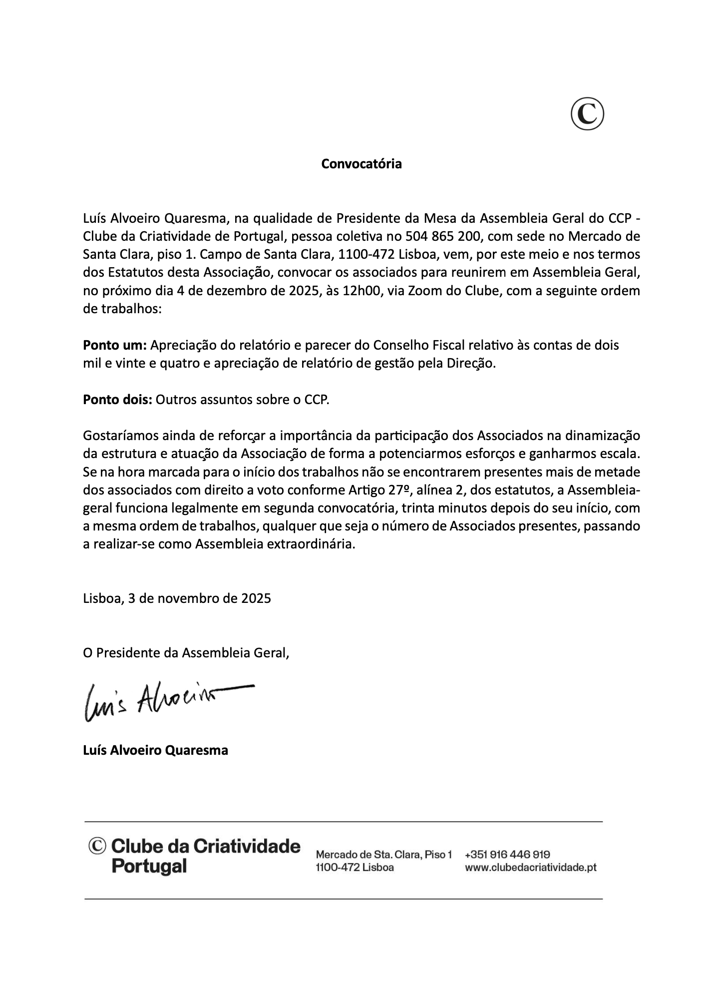 2025 Convocatória Assembleia Geral 2025