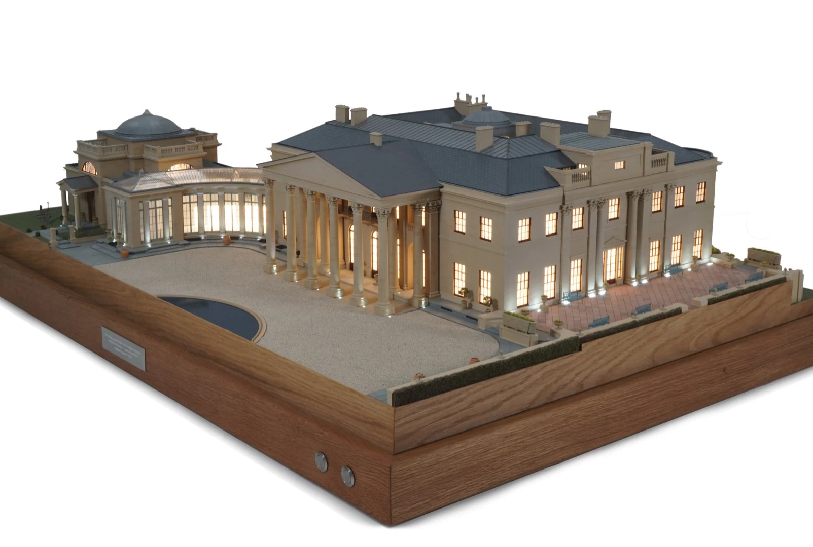 Corner view of a classical roman style country mansion model 3d printed in sla resin