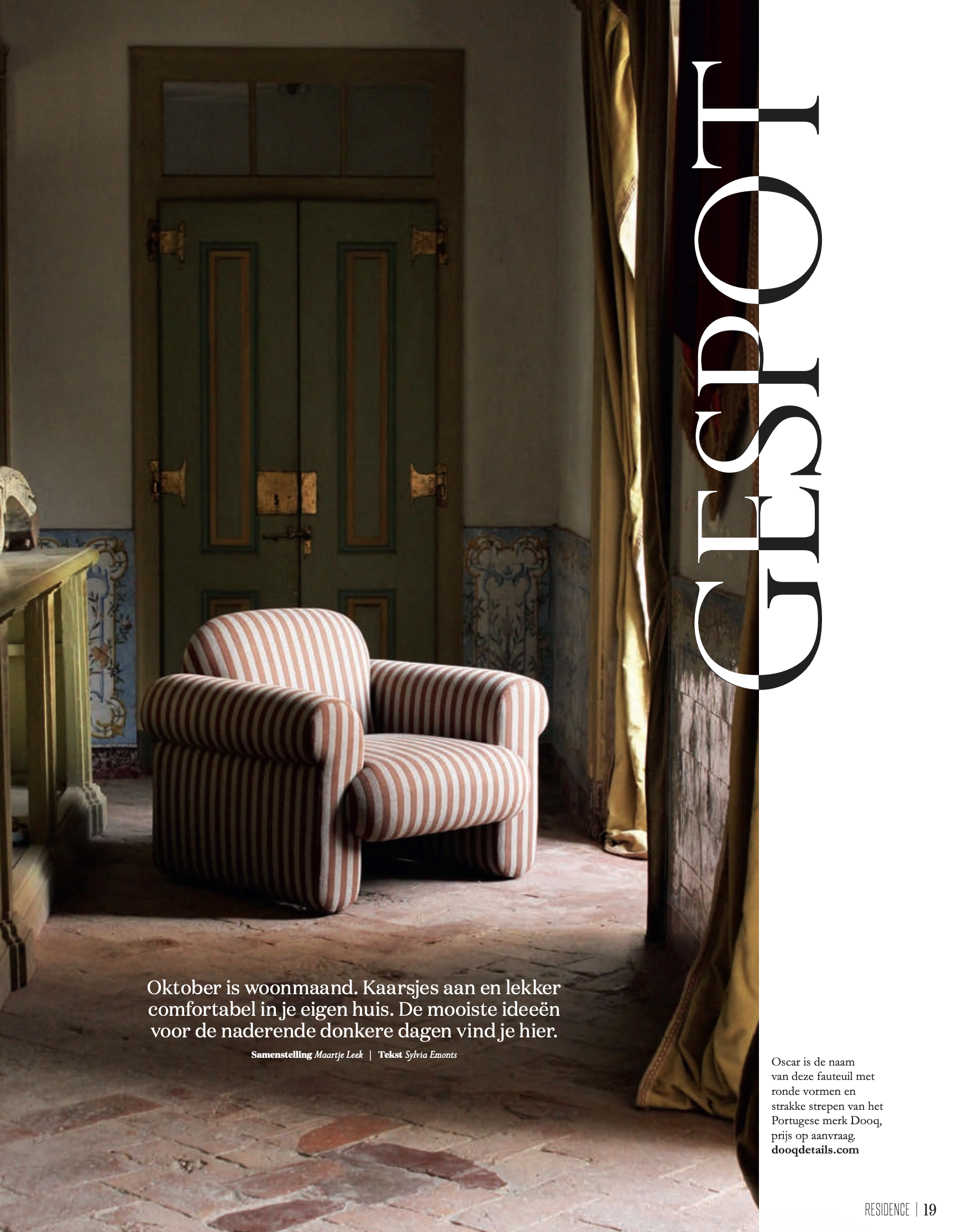 Oscar armchair featured in Residence magazine