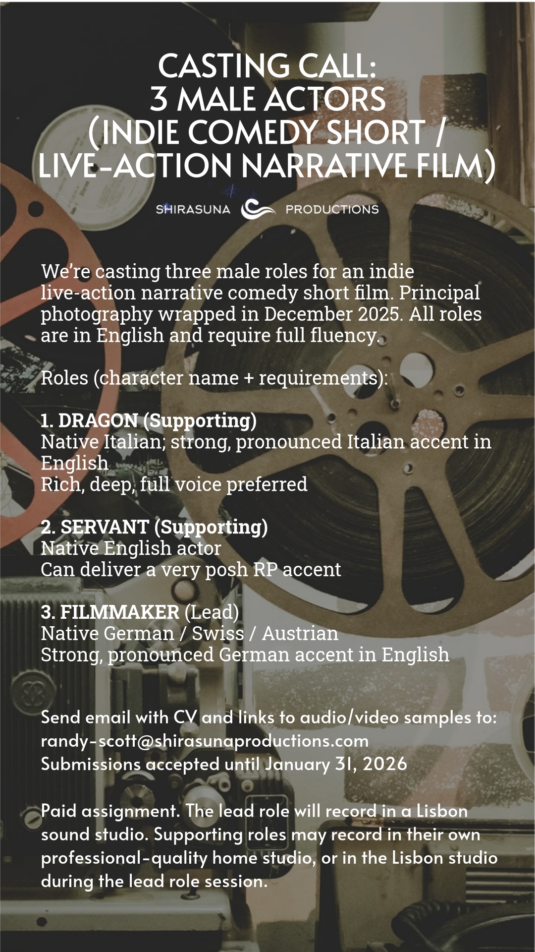 Casting Call - 3 Voiceover roles for Indie mockumentary