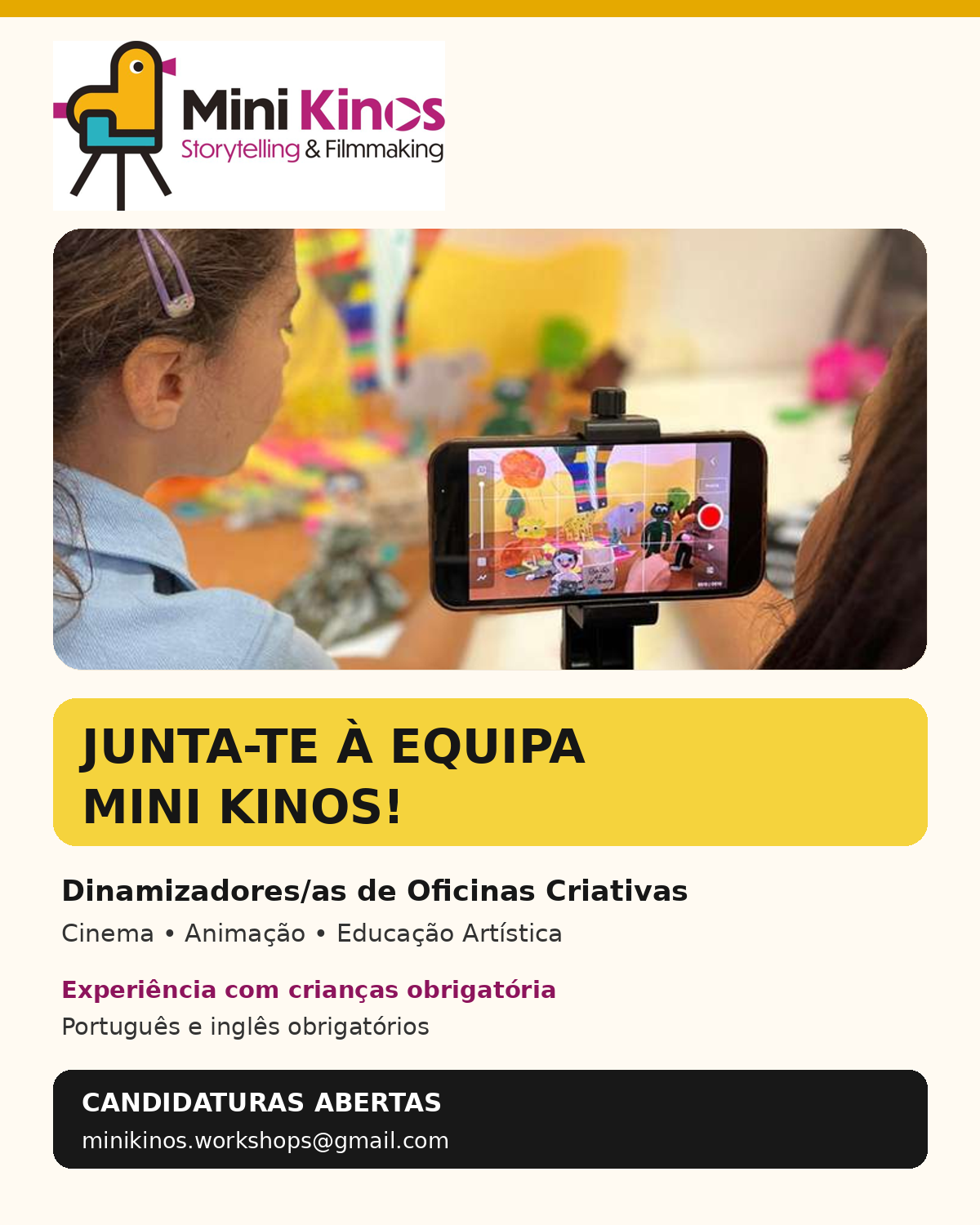 Imagem de Mini Kinos recruta Dinamizadores/as de Oficinas Criativas – Cinema e Animação